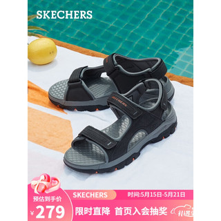 SKECHERS 斯凯奇 男鞋外穿魔术贴凉鞋厚底沙滩鞋日常休闲鞋 204105黑 42