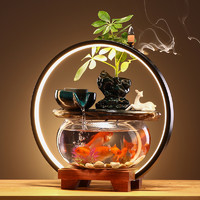 新中式家居装饰桌面摆件陶瓷循环流水办公创意过滤增氧金鱼缸饰品