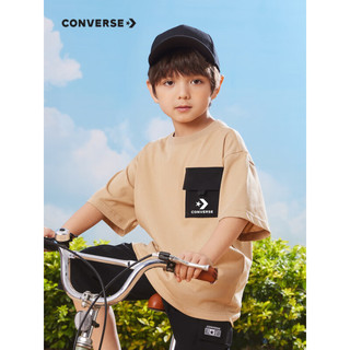 CONVERSE 匡威 儿童装男童工装短袖T恤2023夏季中大童宽松上衣夏装男孩半袖 砾石咖 160/76