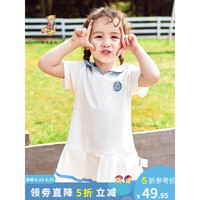 Classic Teddy精典泰迪女童连衣裙儿童公主裙中小童装夏季薄款裙子夏装新款衣服 小小海军白色 120