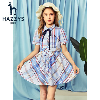 HAZZYS哈吉斯品牌童装女童连衣裙夏季新品中大童短袖设计格子裙 糖心粉 105cm