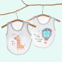 有彩婴幼儿夏季薄款半背衣圆肚兜新生儿护肚兜男女宝宝纱布护肚脐围兜 长颈鹿+小兔子（半背圆） 80码(适合9-12个月)