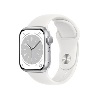 苹果 AppleWatch Series 8 智能手表GPS款41毫米银色铝金属表壳白色运动型表带MP6K3CH/A