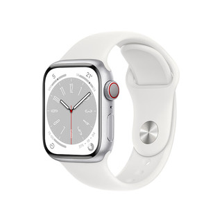 AppleWatch Series 8 GPS + 蜂窝款41毫米银色铝金属表壳白色运动型表带 MP4D3CH/A