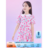 安奈儿童装女童短袖纯棉连衣裙2023年夏装新款度假风碎花泡泡袖公主裙子 粉调花 160cm