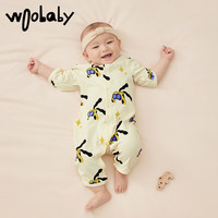Woobaby新生婴幼儿连体衣爬服2023夏满月宝宝衣服 戈麦斯白 66cm
