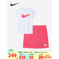 NIKE 耐克小童装女童短袖T恤短裙2件套2023夏季新款儿童卡通印花套装 卡吕普索珊瑚粉 110/56(5)