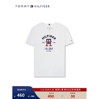 TOMMY HILFIGER 魔力方23新款春夏童装男纯棉刺绣字母圆领短袖T恤KS0KS00393 白色YBR 5/110cm