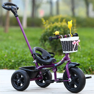 润华年婴儿自行车1-2岁可骑行儿童三轮车童车脚踏车宝宝手推 手推荧光蓝经典款