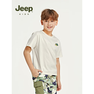 Jeep童装男童t恤2023夏季新款儿童短袖纯棉透气美式潮酷圆领上衣 石英白 120cm