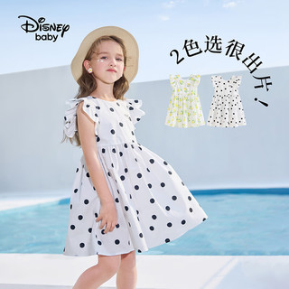 Disney 迪士尼 童装儿童女童短袖连衣裙俏皮木耳边裙子23夏DB321RE13波点120