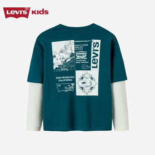 Levi's 李维斯童装男童假两件长袖T恤2023春秋新款儿童兔年限定打底衫 焕然绿 110/52(4)