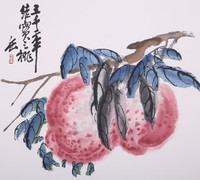 朶雲軒 吴昌硕 花果册国画系列《桃子》画芯尺寸约37x41cm 宣纸 木版水印画