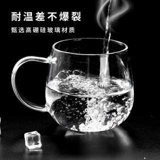 茶适 玻璃杯 玻璃茶水分离杯 茶具竹盖带把手过滤网不锈钢内盖加厚耐高温加热380mlC5583