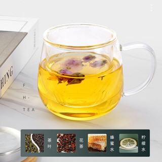 茶适 玻璃杯 玻璃茶水分离杯 茶具竹盖带把手过滤网不锈钢内盖加厚耐高温加热380mlC5583