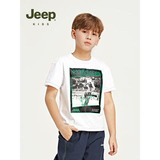Jeep童装儿童t恤2023夏季新款男女童短袖纯棉美式潮酷宽松运动上衣 白色 120cm