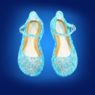 忆爱儿童凉鞋冰雪奇缘鞋子艾莎水晶鞋灰姑娘女童爱莎公主鞋 A06蓝色水晶鞋子 30内长18cm