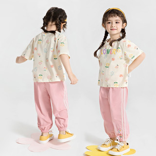 JELLYBABY2023年夏季新款儿童女童童装T恤长裤两件套 杏色 110