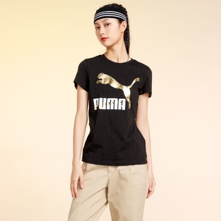 限尺码：PUMA 彪马 纯棉舒适贴身金标大LOGO 女款圆领短袖T恤