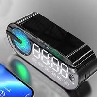 HPANPANG50插卡时钟镜面桌面七彩炫彩重低音蓝牙便携式礼品蓝牙音箱  黑色语音AI智能版