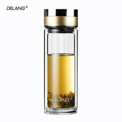 DELANG 德琅（DELANG）德国品牌双层玻璃杯DL8005商务茶水分离杯320ml便携水杯车载茶隔 香槟金