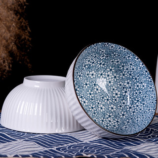 贺川屋 陶瓷碗日式釉下彩家用汤碗大号 6英寸大碗 饭碗 汤盆 泡面碗 微波炉可用 2只装 樱兰