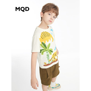 MQD童装男童圆领印花图案套装23夏新款短袖彩绘T恤肌理感短裤组合 米白 110