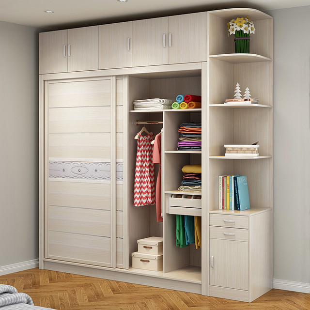 宜巢 北欧衣柜实木质简约现代移门衣橱卧室组合推拉门板式衣柜
