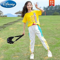 迪士尼（Disney）女童套装夏季2023新款儿童夏装中大童洋气小女孩运动两件套12岁10 黄色  160