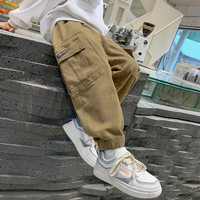 THINKPIRE儿童工装裤男童休闲裤2023春秋装长裤中大童男孩裤子潮 卡其色 160码建议身高150CM