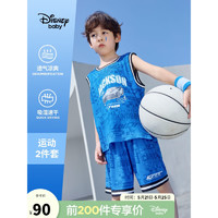 迪士尼（Disney）童装儿童男童网眼速干背心套装运动中裤两件套23夏DB321XE02蓝110