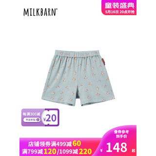 Milkbarn2023新款儿童短袖短裤套装 1-6岁宝宝夏季短裤男女童纯棉T恤 蓝灰色小兔兔（裤子） 100cm