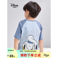 Disney 迪士尼 童装儿童睡衣套装可爱卡通男女童夏季短袖短裤两件套2023年新款 冰晶蓝 130