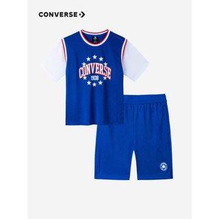 Converse 匡威童装男童短袖T恤短裤2件套2023夏季新款儿童经典星星套装 马扎兰 110/52