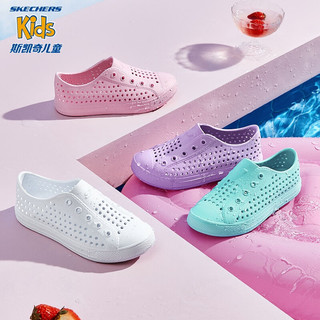 Skechers斯凯奇儿童洞洞鞋2023新款疏水防滑纯色夏季男女童一脚蹬308450L 女童/白色/WHT 37码