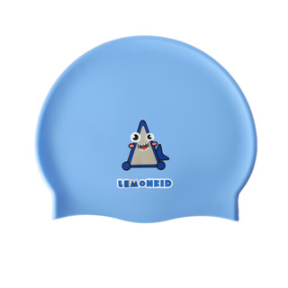 Lemonkid儿童异奇妙硅胶泳帽舒适柔软贴合防水男女童简约个性设计防滑泳帽 天空蓝鲨鱼 50-58CM