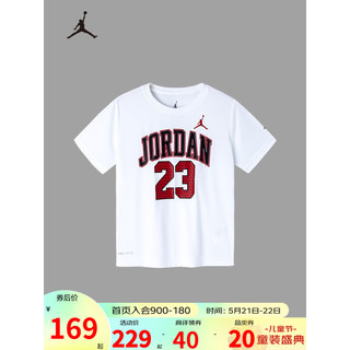 NIKE AIR JORDAN 耐克童装男女童 DRI-FIT 速干短T夏季儿童23号上衣潮 纯白色 110/52(4)