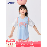asics/亚瑟士童装2023年夏季新款儿女童运动休闲长款针织短袖T恤 8852冰蓝 120cm