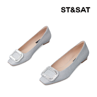 抖音超值购：ST&SAT; 星期六 春季新款百搭方扣气质浅口平跟软底单鞋SS31111111