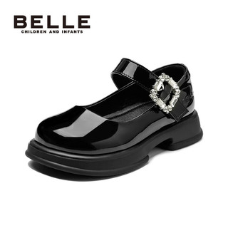 百丽（Belle）童鞋女童乐福鞋玛丽珍2023春季新款时尚单鞋英伦风公主鞋儿童皮鞋 黑色 26码 适合脚长约15.7-16.2cm