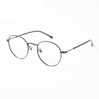 木九十 FM1600049C01 男女同款哑黑色金属圆框文艺复古护眼眼镜框（含防蓝光平光镜片） FM1600049C01 51mm