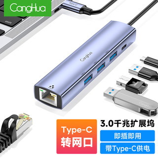 CangHua Type-C扩展坞转千兆网口USB3.0网线转接头分线器RJ45有线网卡转换器适用华为苹果笔记本电脑免驱动