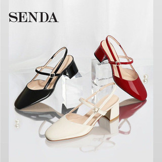 SENDA 森达 夏季新款时尚大方漆皮街拍粗跟休闲女凉鞋Z0104BH1