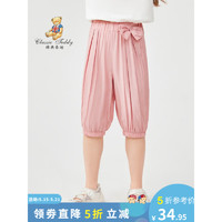 Classic Teddy精典泰迪女童裤子儿童七分裤中小童装夏季薄款休闲裤夏装新款上新 百搭蝴蝶结粉色 90