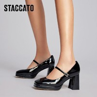 STACCATO 思加图 2023春季新款欧美方头玛丽珍鞋高跟鞋单鞋女皮鞋子S2566AQ3