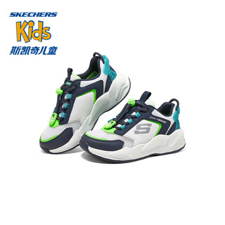 Skechers斯凯奇男童鞋板鞋运动鞋405256L 透气/白色/海军蓝色/WNV 35