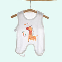 有彩婴幼儿夏季薄款半背衣圆肚兜新生儿护肚兜男女宝宝纱布护肚脐围兜 长颈鹿（连脚） 90码(适合1-2岁)