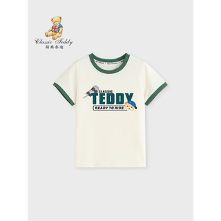 Classic Teddy精典泰迪男童T恤短袖儿童半袖上衣中小童装夏季套头衣服夏装薄款 (滑板小熊头)米白 120