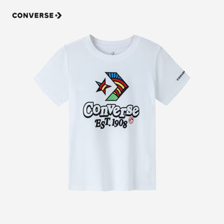 Converse 匡威童装男童短袖T恤2023夏季新款儿童复古logo休闲短T上衣 纯白色 90/52(2T)