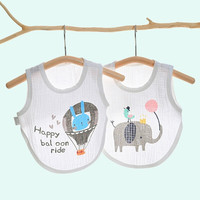 有彩婴幼儿夏季薄款半背衣圆肚兜新生儿护肚兜男女宝宝纱布护肚脐围兜 小兔子+大象（半背圆） 66码(适合3-6个月)